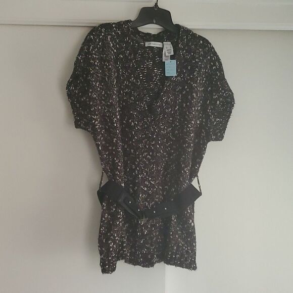 NEW XL Liz Claiborne spring fall sweater with or without belt. Black white - Picture 1 of 8
